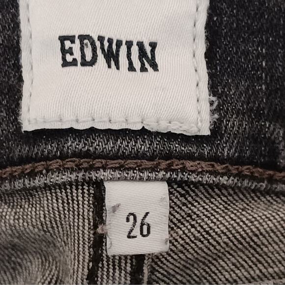 Edwin Pixie Womens Jeans 26 Mid Rise 9" Skinny Weathered Black Denim - Picture 7 of 16